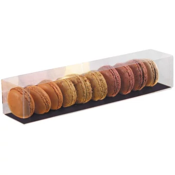 Box of 6 macarons, with black base (18x4.5cm) - 100 pcs