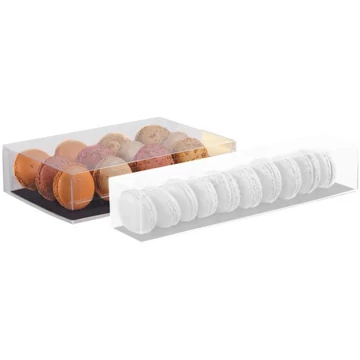Doboz 12 db macaronhoz, fekete alátéttel (17,2x10,7cm) - 50db/csomag