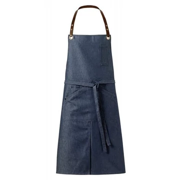 Benjy blue denim apron with leather neck strap Benjy blue denim apron with leather neck strap