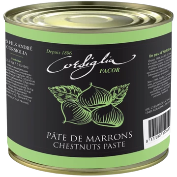 Chestnut purée with candied chestnut pieces, lightly flavoured with Madagascar Bourbon vanilla, 2.5 kg Chestnut purée with candied chestnut pieces, lightly flavoured with Madagascar Bourbon vanilla, 2.5 kg