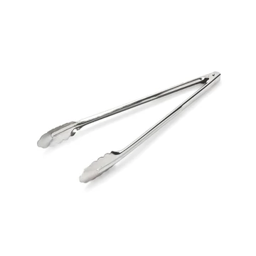 Shell-headed grill tongs, stainless steel
