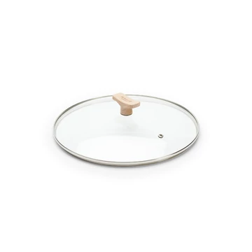 Glass lid with beechwood handle