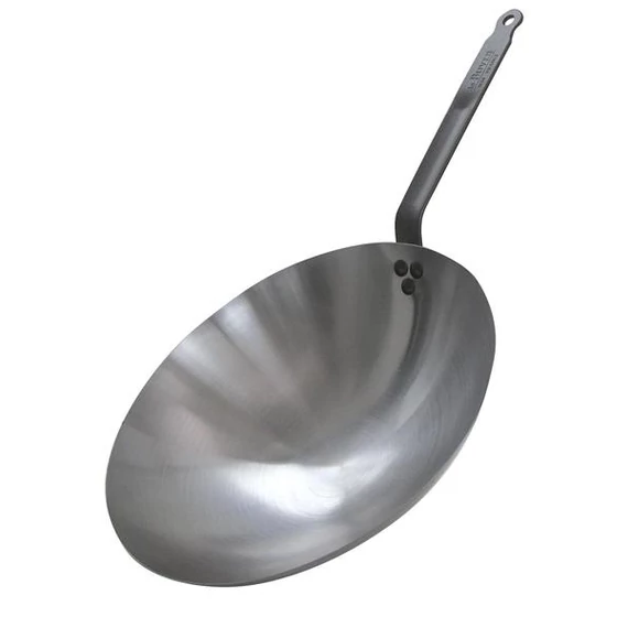 Szürke acél wok, kerek aljú, Carbone Plus Ø36cm