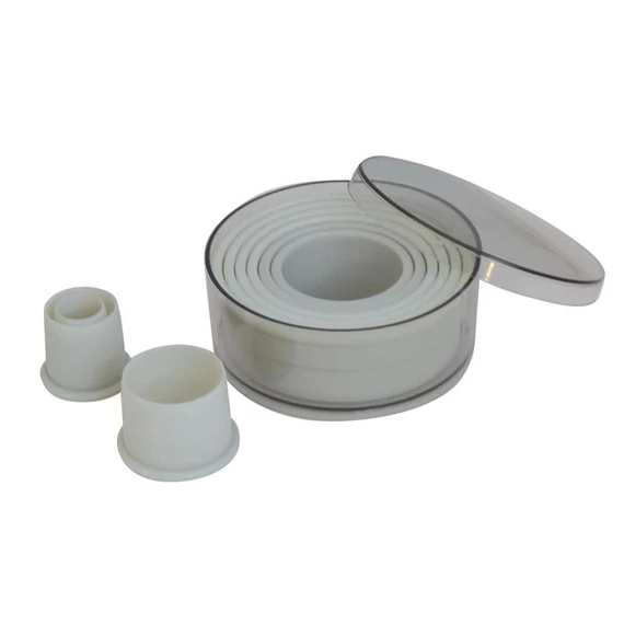 Kiszúró forma készlet, sima falú 9db-os, kerek, Ø 2 - 10cm, 3,5cm magas, műanyag