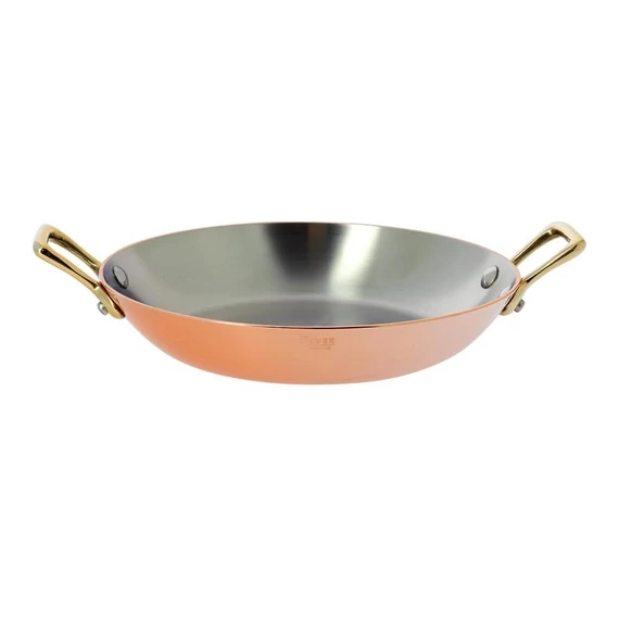Réz serpenyő, rozsdamentes belső, 2 bronz füllel, 2mm vastag