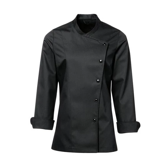 Julia women's chef jacket, black, long sleeves