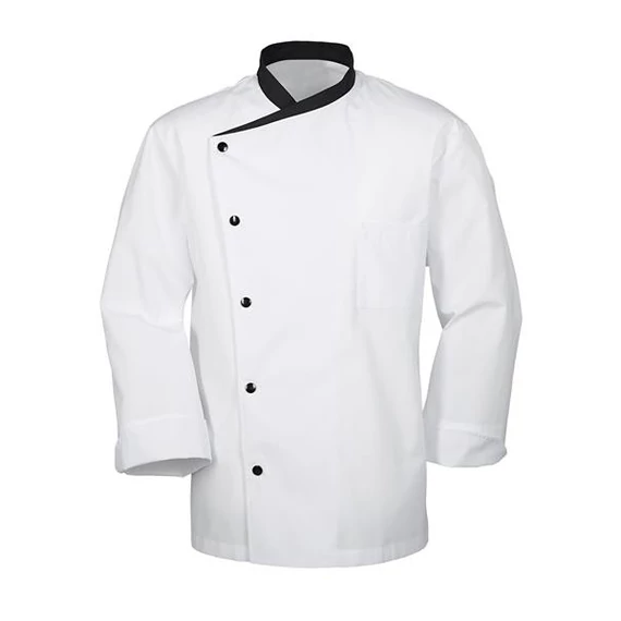 Julius chef's jacket, white, long sleeves /with black collar/