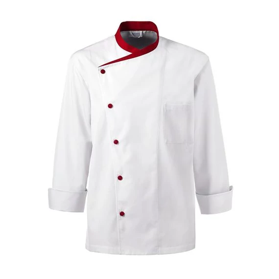 Julius chef's jacket, white, long sleeves /with red collar/