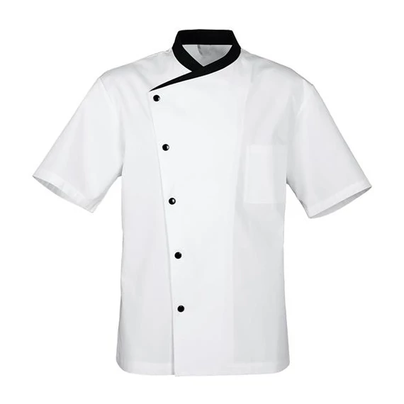 Julius chef's jacket, white with black collar, short sleeves