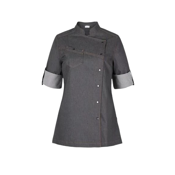 Bella women’s chef jacket, steel gray /denim/