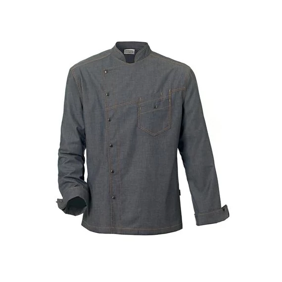 District men's denim chef jacket, steel gray, long sleeves
