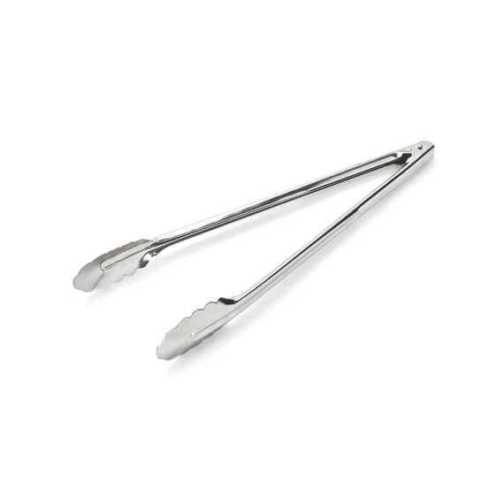 Shell-headed grill tongs, stainless steel
