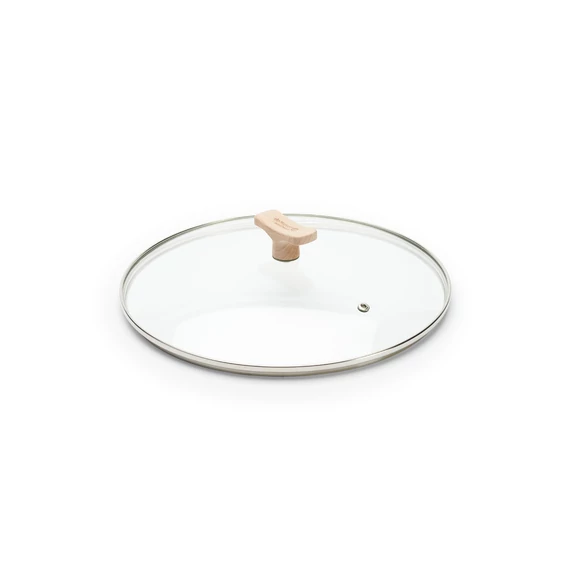 Glass lid with beechwood handle